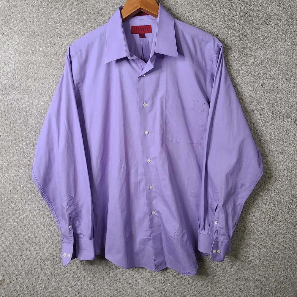 Bergamo New York Shirt Mens L Purple Fitted Button Down Cotton Blend Casual